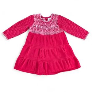 Hanna Andersson Girls Sweater Dress Red Fair Isle 100% Cotton Size 90 (3T)